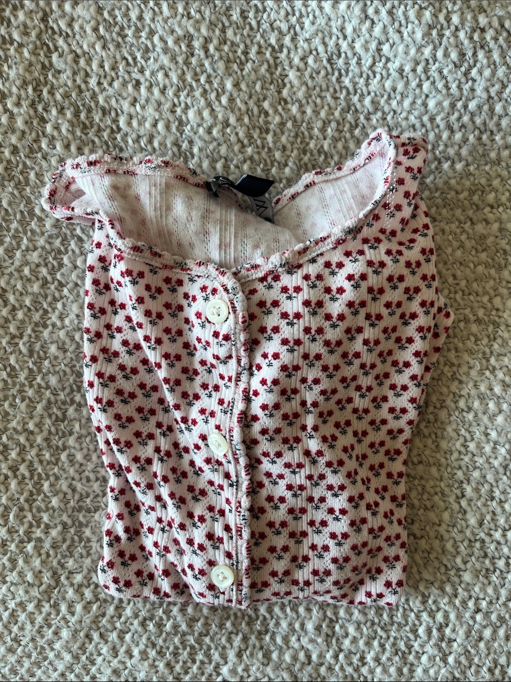 White Floral Button-Front Knit Top